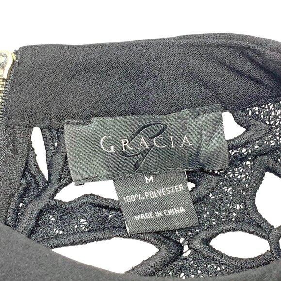 Gracia Black Lace Floral Cutout 3/4 Sleeve‎ Zip Crop Top - Picture 5 of 9